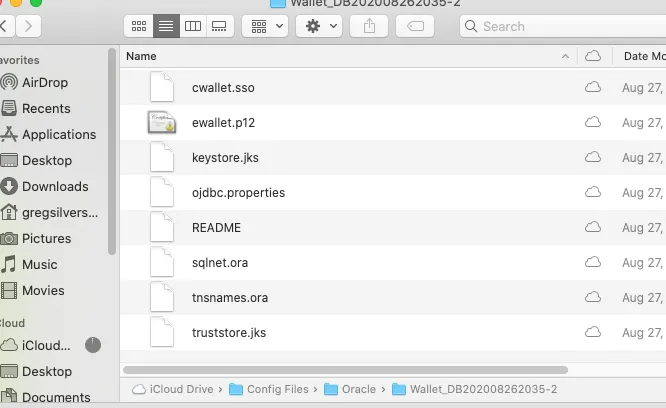 Image showing unzipped file contents including oracle wallet files