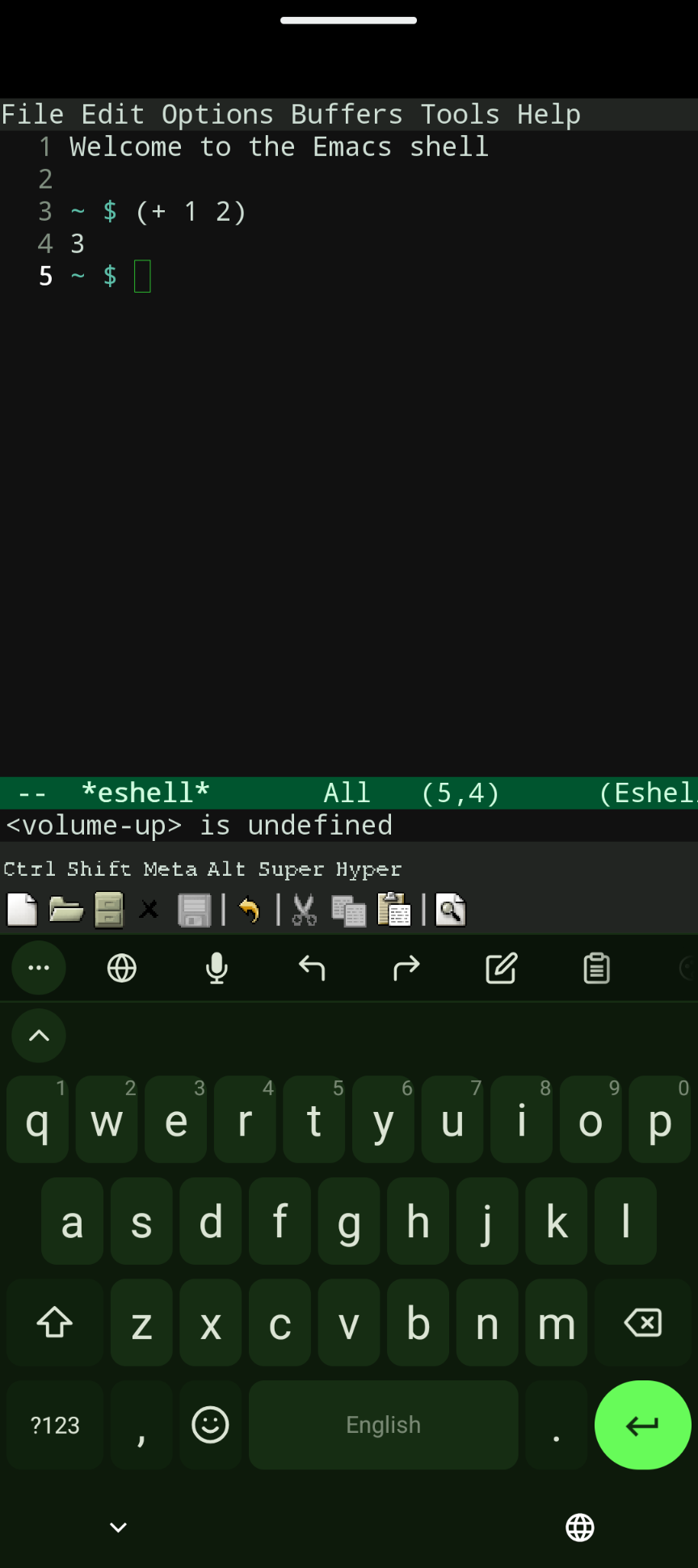 Emacs With EShell showing on an android phone